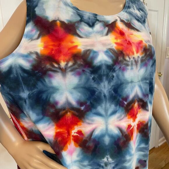 handmade tie dyed ladies tshirt shibori argyle tank XL blue - Picture 3 of 7